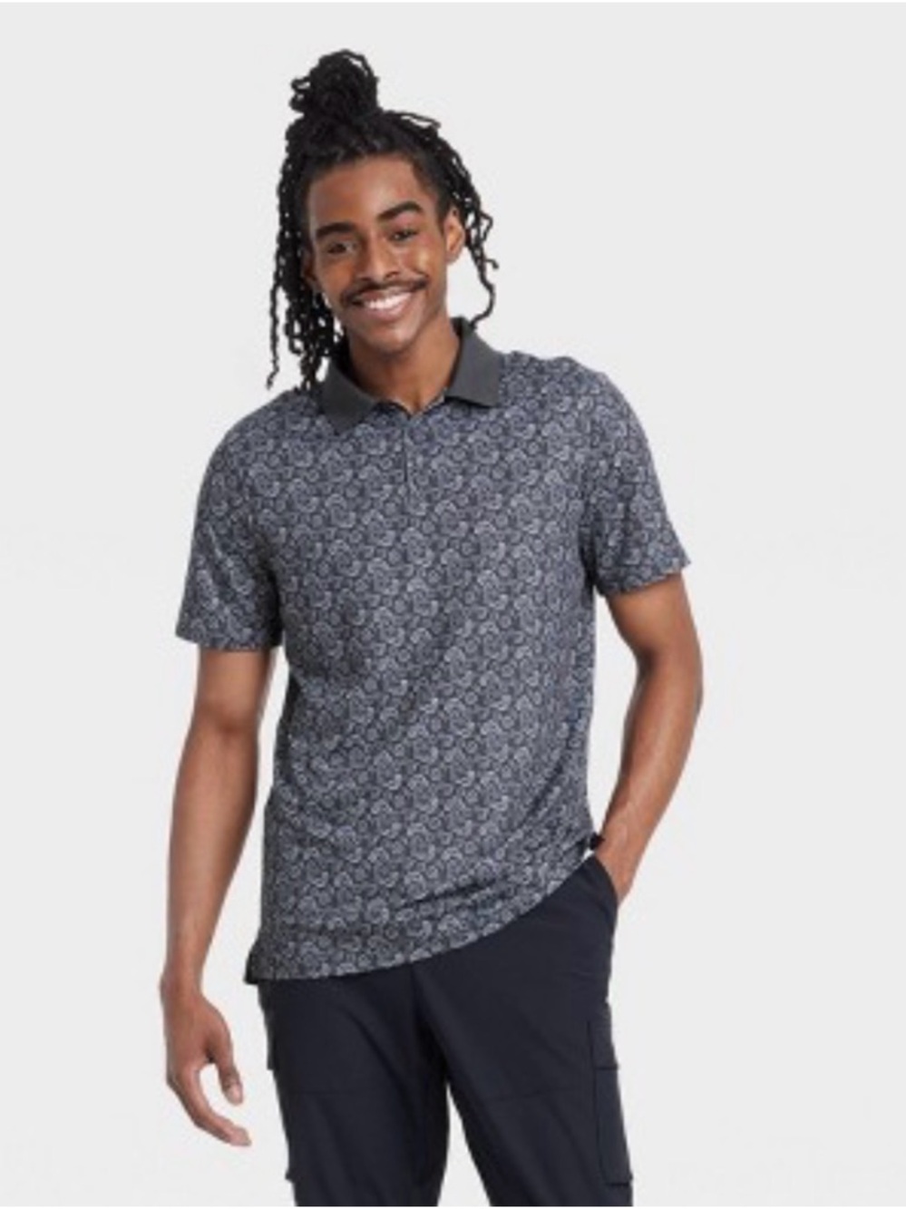 All In Motion Mens Textured Polo Shirt Sz S Black Paisley Lose Fit Athletic NWT